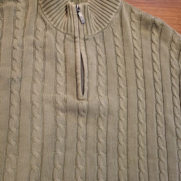 Pendleton Cable Knit Half-Zip Sweater Men's Sage Green Cotton Pullover - Picture 3 of 6
